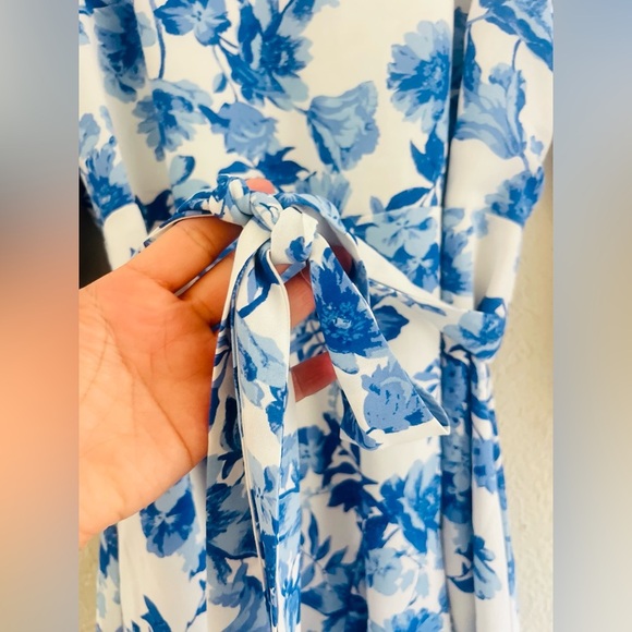 SUGARLIPS Antoinette Blue Floral Balloon Sleeve Derby Dress SIZE MED - Picture 13 of 14